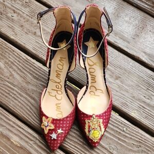 Sam Edelman Red Embellished Pointed-Toe Heels